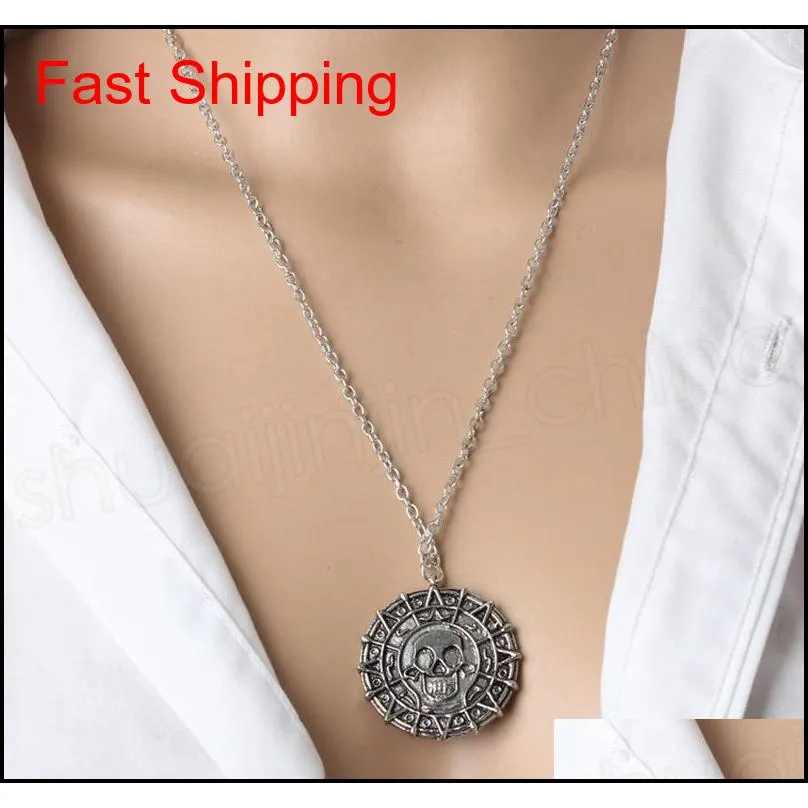 vintage bronze gold coin pirate charms aztec coin necklace men`s movie pendant necklaces for lady xmas gift fashion accessories