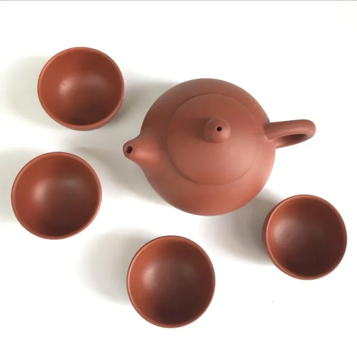 Naturlig lila lera te uppsättning med 1 tekanna 4 teacups handgjorda lila sand kinesiska kong fu teaware autentiska yixing te gåvor