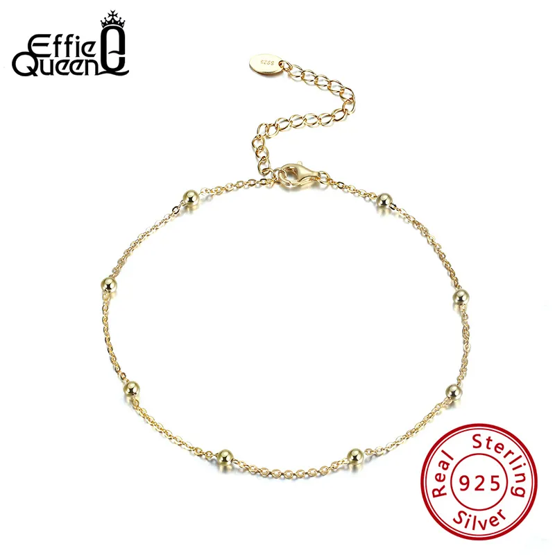 خلخال Effie Queen للسيدات من الفضة عيار 925 لون فضي / ذهبي مع 8 قطعة من الخرز على الساق سلسلة مجوهرات هدية للشاطئ SA05