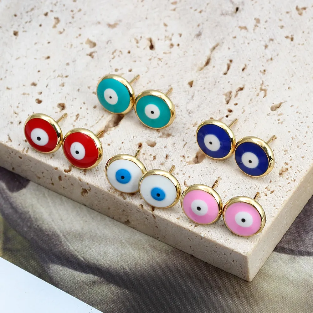 S2797 Fashion Jewelry Evil Eye Stud Earrings for Women Drop Glaze Rounded Oval Blue Eye Earrings
