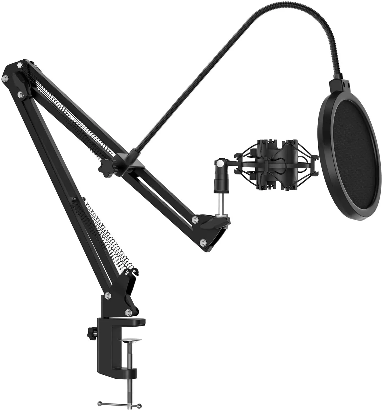Microfoon Arm Stand Bureau, JEEMAK Verstelbare Mic Desktop Stand voor de meeste Microfoon, Max Laad 1,5 kg met Shock Mount, POP-filter