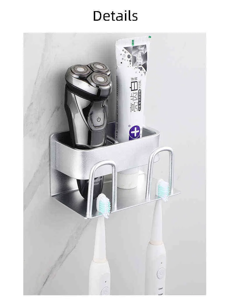 Wall Mounted Toothbrush Holder Aluminium Alloy Toothpaste Rack Bathroom ...