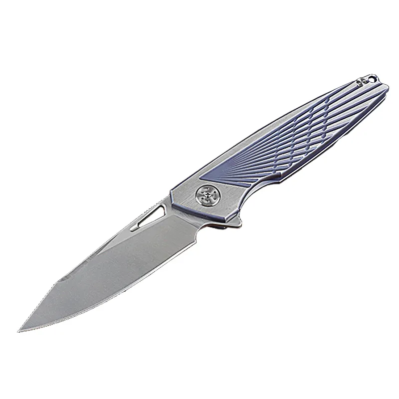 Blauwe Flipper Folding Mes M390 Hand Satijn Afwerking Blade CNC TC4 Titaniumlegering Handvat Outdoor EDC Gear H5365