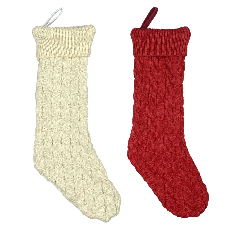 Noel Çorap Örme Xmas Çorap Süslemeleri Aile Tatil Sezonu Parti Dekor Bordo ve Beyaz JK2011XB