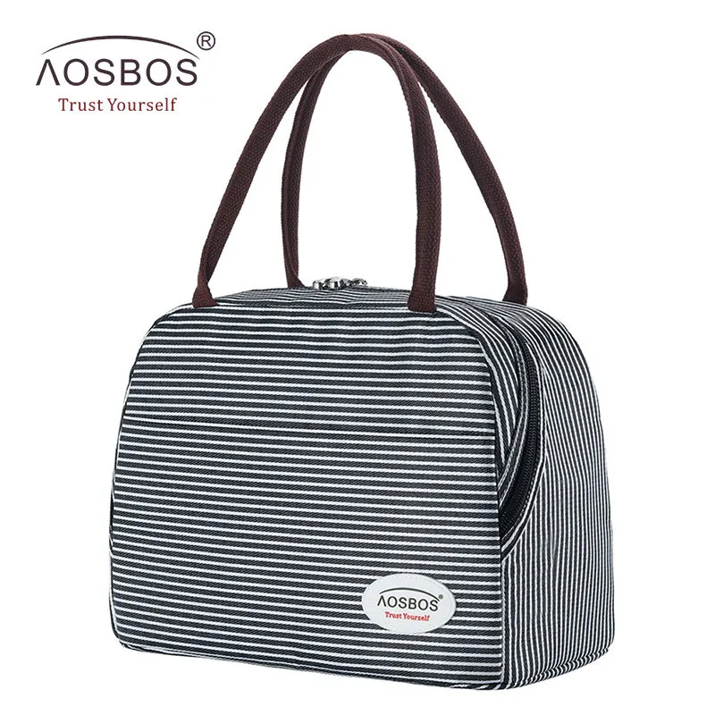 AOSBOS Streep Geïsoleerde Lunch Tas Draagbare Canvas Thermische Voedsel Picknick Lunch Tassen Koeler Lunchbox Tas Tote voor Dames Mannen Kinderen C0125