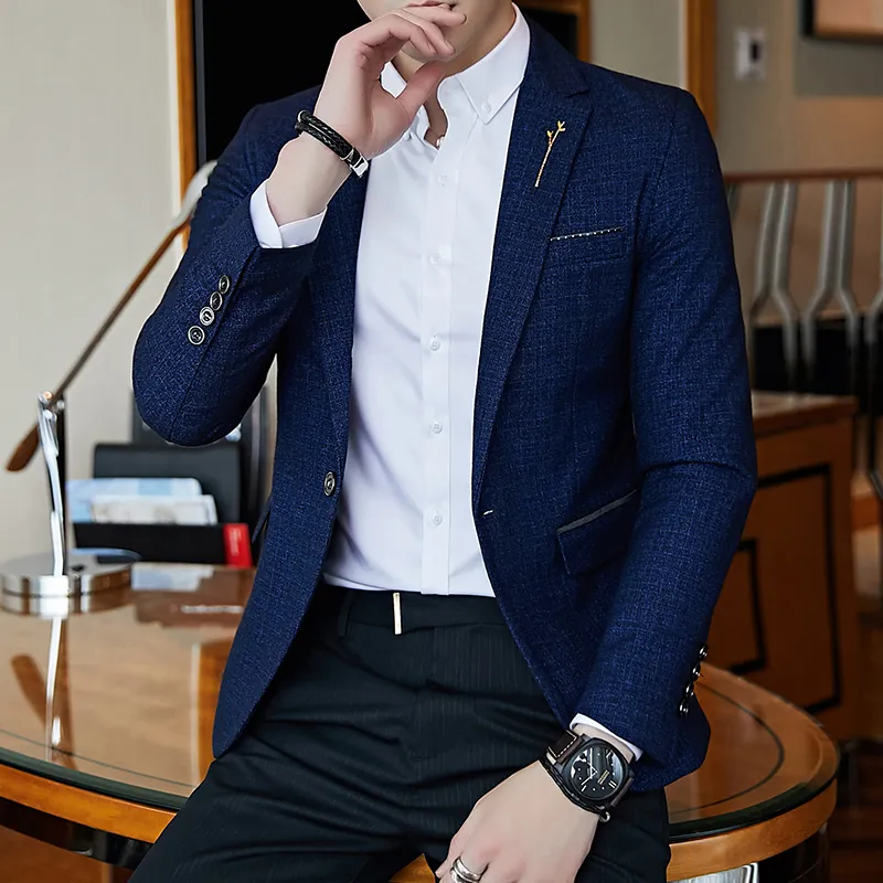 Plus Size Slim Fit Mens Blazer Vintage Suit Jacket Men Chaqueta