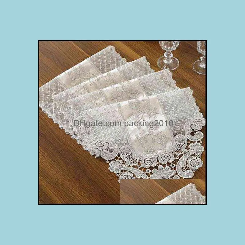 Proud Rose Korean Lace Table Runner Wedding Decoration White Table Flag Embroidered Tablecloths TV Cabinet Table Cover 220107