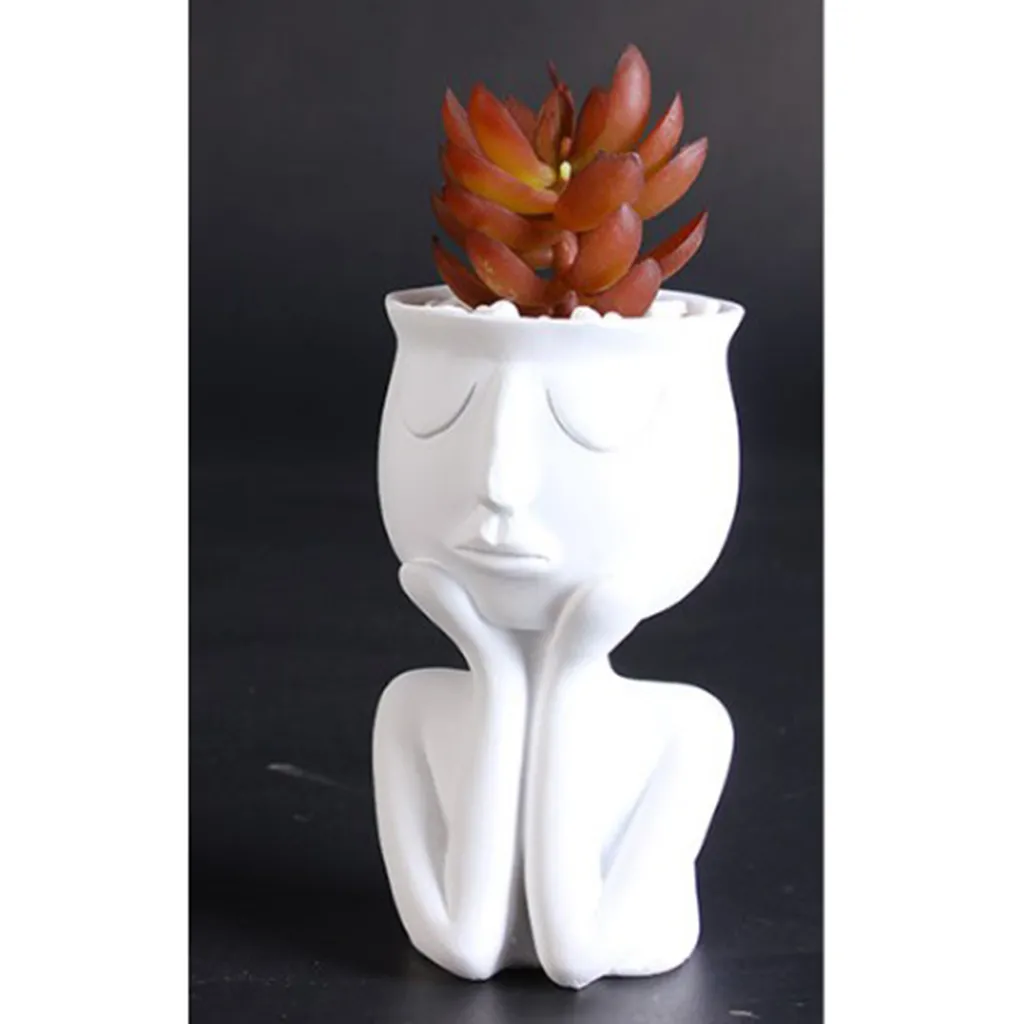 Human Portrait Sculpture Flower Pot Vase Succulent Cactus Planter Head Planter Face Pot Planters for Plants Unique