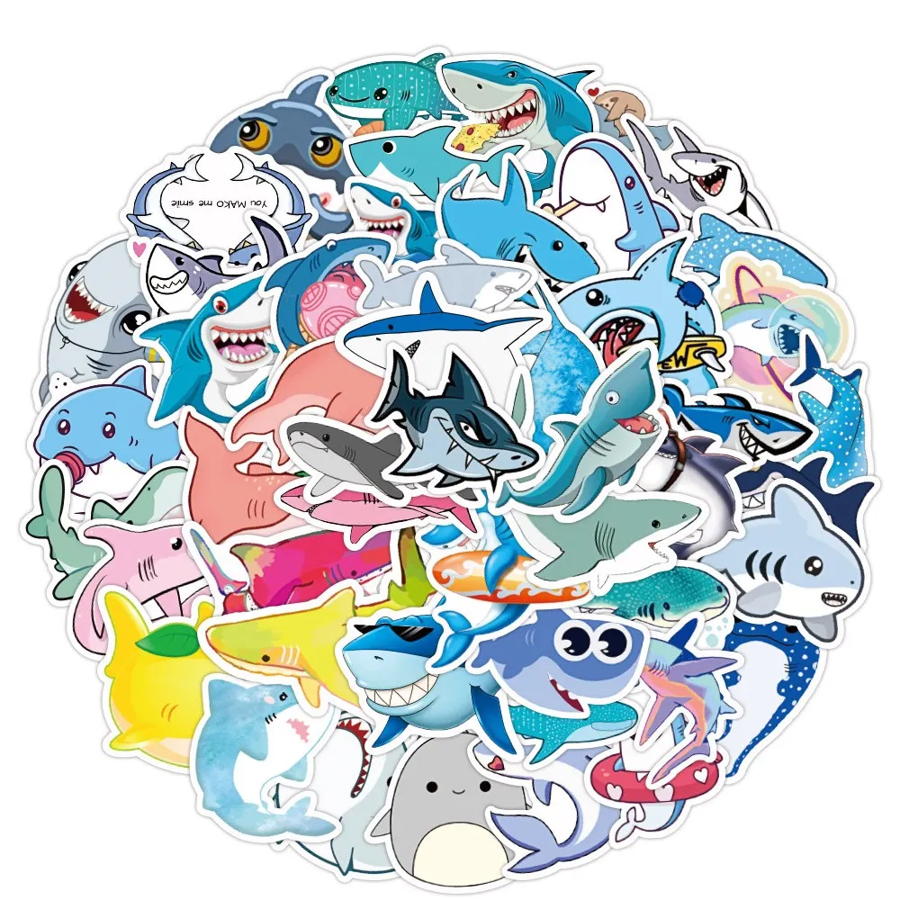 50 stks Groothandel Cartoon Stickers Leuke Mooie Shark Sticker Skateboard Koffer Gitaar Kinderen Graffiti Sticker Kinderen Speelgoed