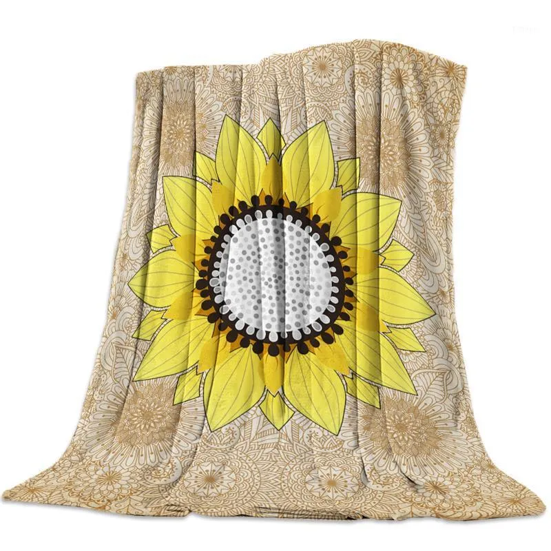 Sunflower And Mandala Khaki Throw Blanket Warm Microfiber Bedroom Sofa Supplies Blankets For Beds
