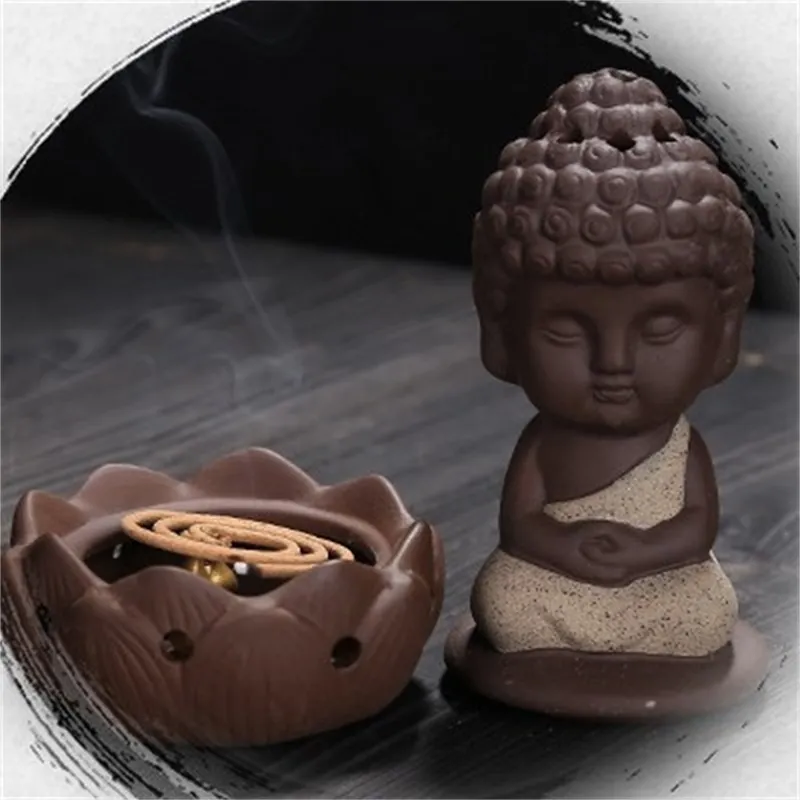 Ceramic Censer Pansy Monk Sit In Meditation Cute Fragrance Lamps Little Buddhist Monk Lotus Ornaments Arts And Crafts Thurible New 9ys K2