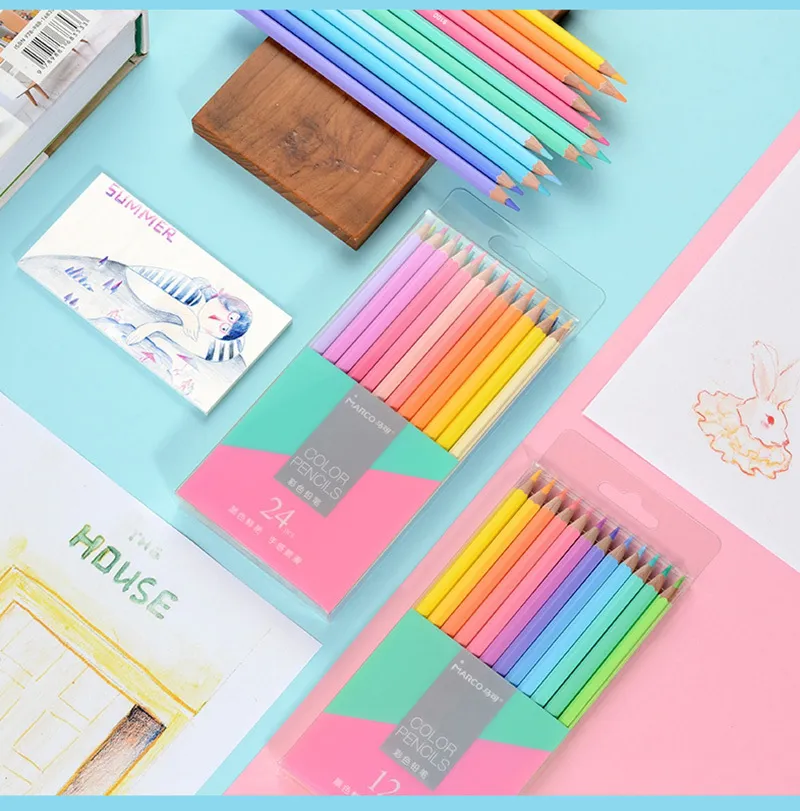 Marco お絵かきセット プロ用 24色オイルパステル、24色の油性色鉛筆