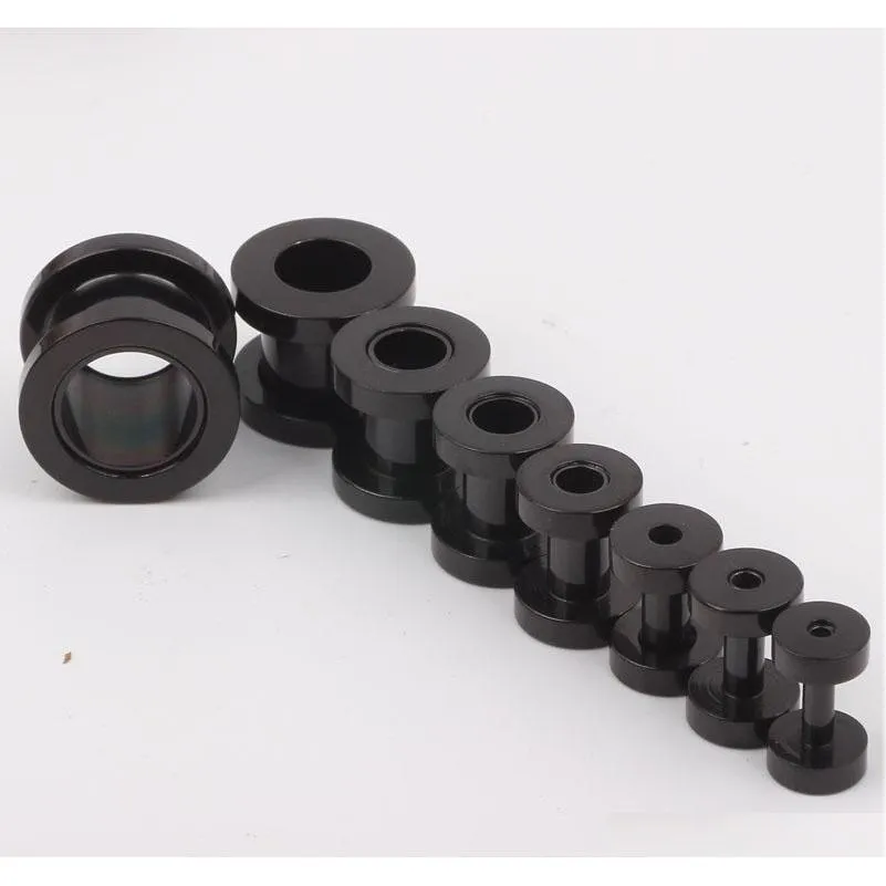 100pcs/lot mix 2-10mm stainless steel screw black ear plug flesh tunnel piercing body jewelry