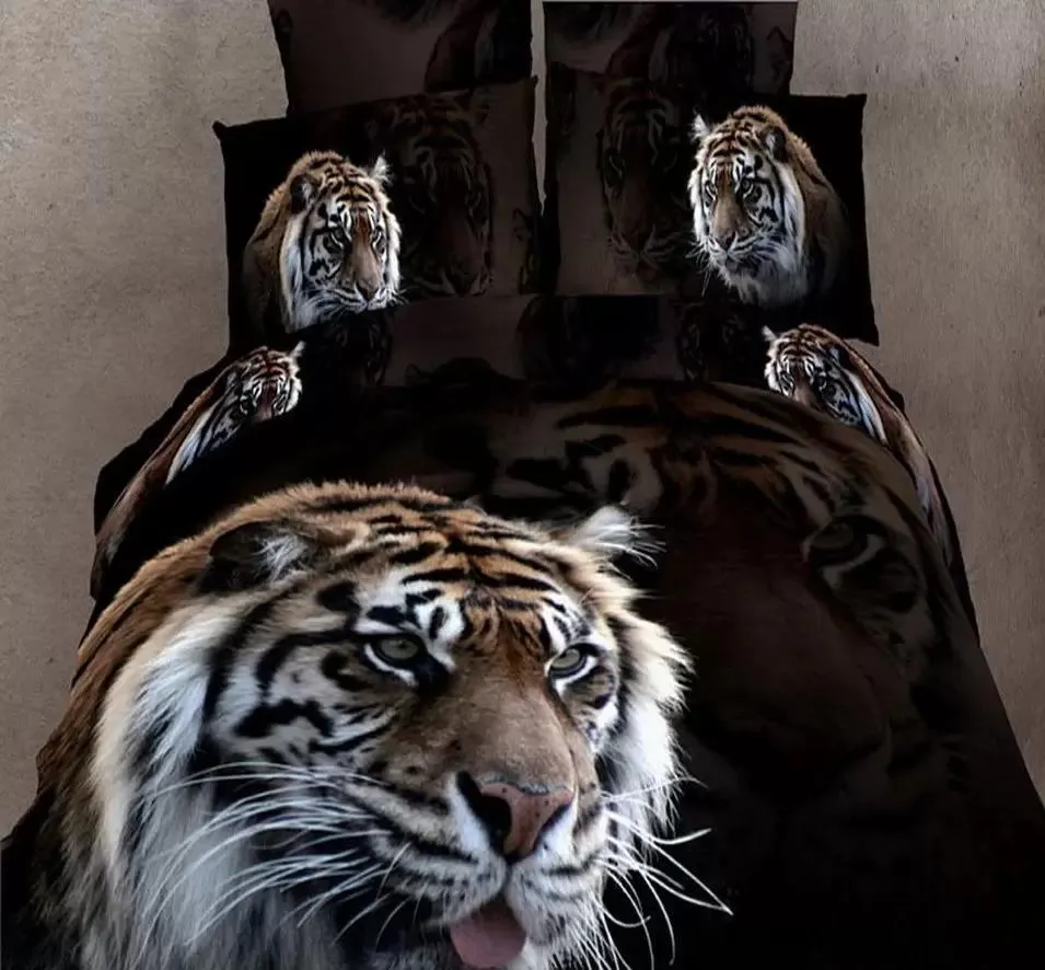 2022 new Wild Tiger Queen/Double/King Size Quilt/Doona/Duvet Cover Set 3D New 100% Cotton