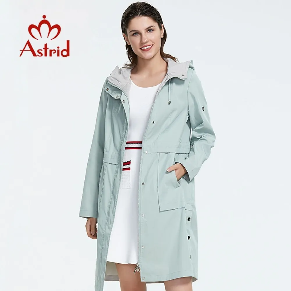 Astrid Nova Chegada Plus Size Mid-Length Style Style Trench Coat para Mulheres com um Hood Primavera-Outono Vento Colorido AS-9020 201028