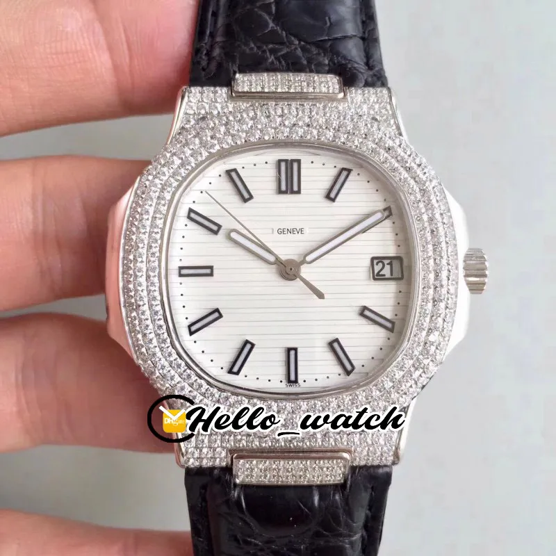 Лучшая версия MKF NEW 5719 / 1G-001 Diamond Bezel Белый текстурированный циферблат Miyota 9015 Изменить CAL.324CS Автоматические мужские часы кожаные ювелирные изделия