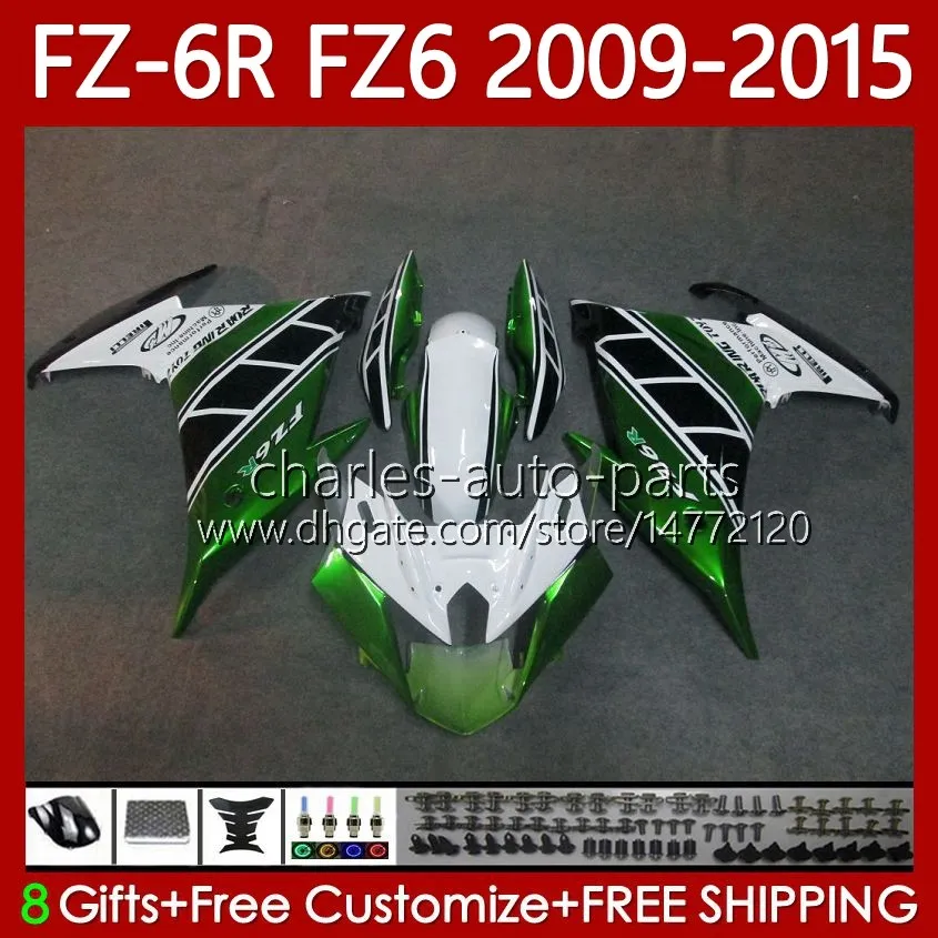 طقم الجسم Yamaha FZ6N FZ6 FZ6 FZ 6R 6R 6 R 600 09-15 Bodywork 103NO.61 FZ-6R FZ600 Green White FZ6R 09R 09R 09 10 11 12 13 14 15 FZ-6N 2009 2012 2012 2014 2014 2015 OEM FLATING