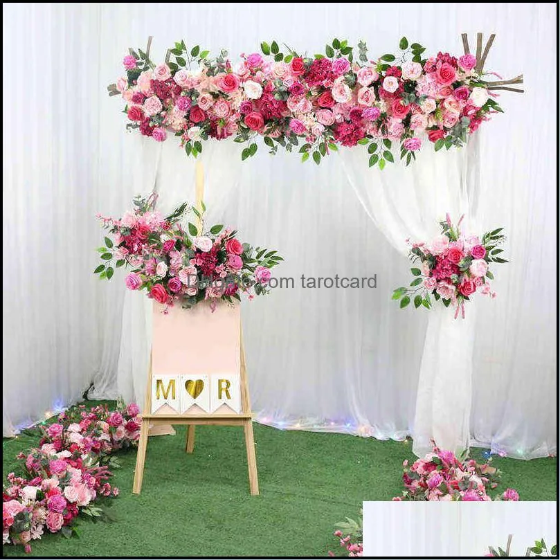 JAROWN Customize Wedding Artificial Flower Row Rose Red Floral Small Corner Flower Set Marriage Proposal Party Background Decor 220110