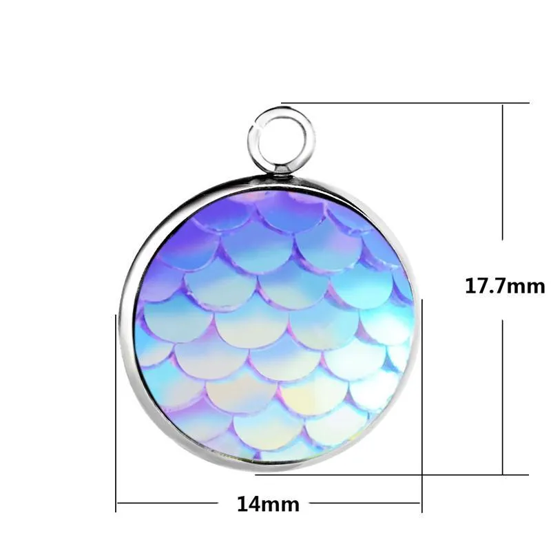 Bijoux de mode En Acier Inoxydable 14 MM Sirène Échelle Pendentif Charmes Pour Collier Boucles D'oreilles Poisson Beauté Échelle Charme Fabrication De Bijoux Fournitures 2021