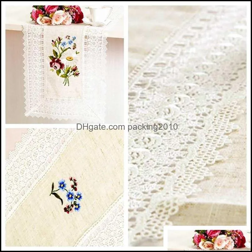 Flower Embroider Table Runner Luxury Table Runner Lace Decoration Accessory Party Wedding Decoration Table Art 220107