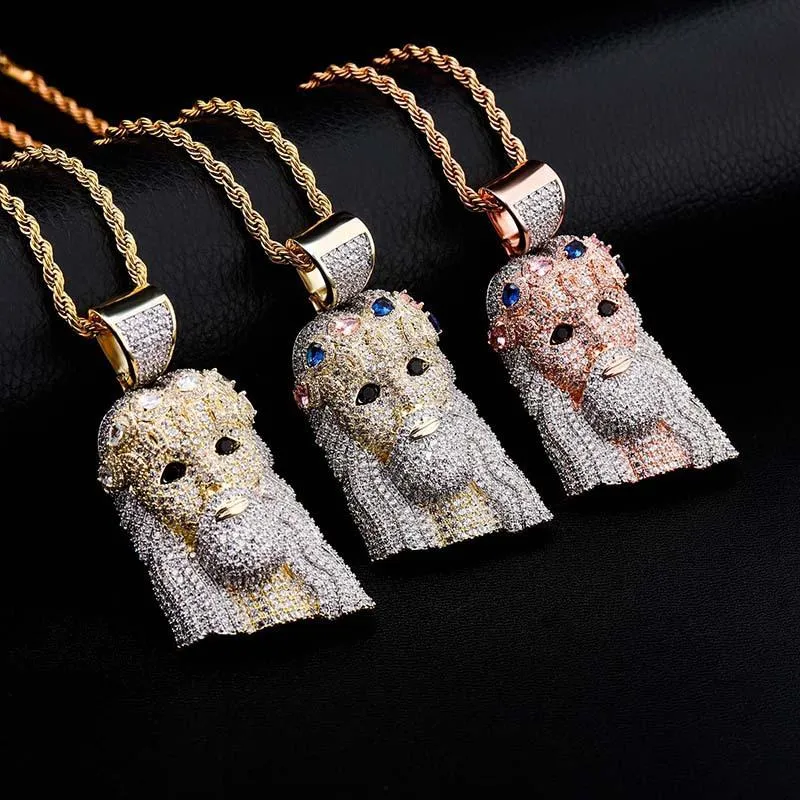 Hiphop Jesus Head Pendant Halsband Herr Guldpläterade Hip Hop Smycken Iced Out Bling Pave Micro Cubic Zirconia Punk Halsband Smycken