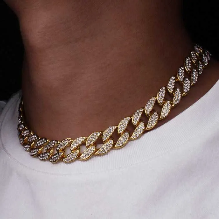 Золотая отделка Miami Cuban Link цепочка ожерелье мужская хип-хоп ожерелья украшения