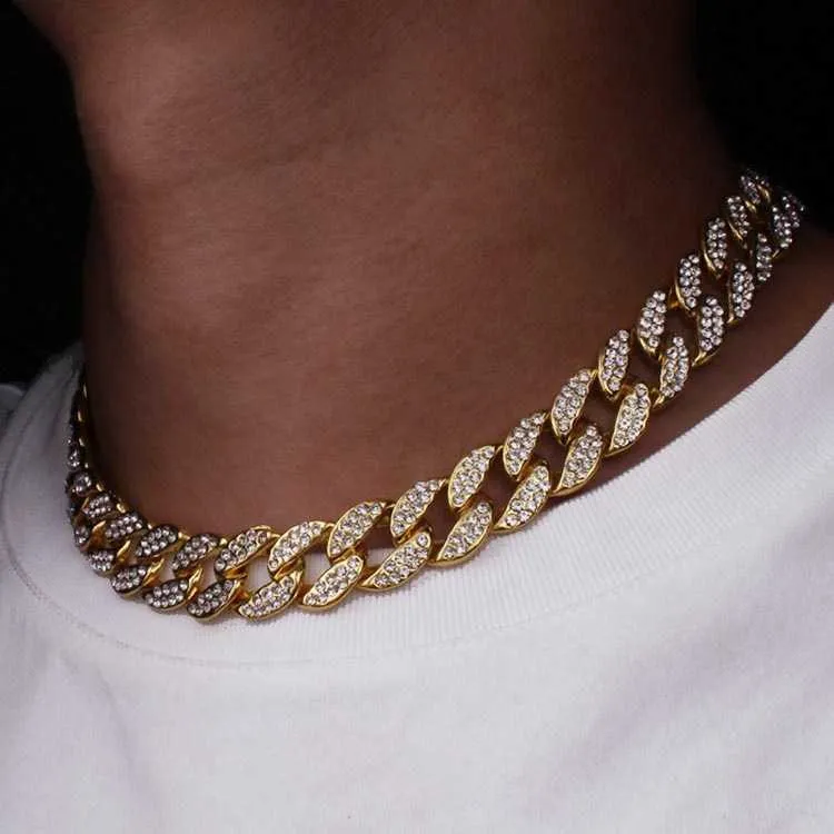 Collier chaîne à maillons cubains Miami finition dorée, bijoux Hip hop pour hommes