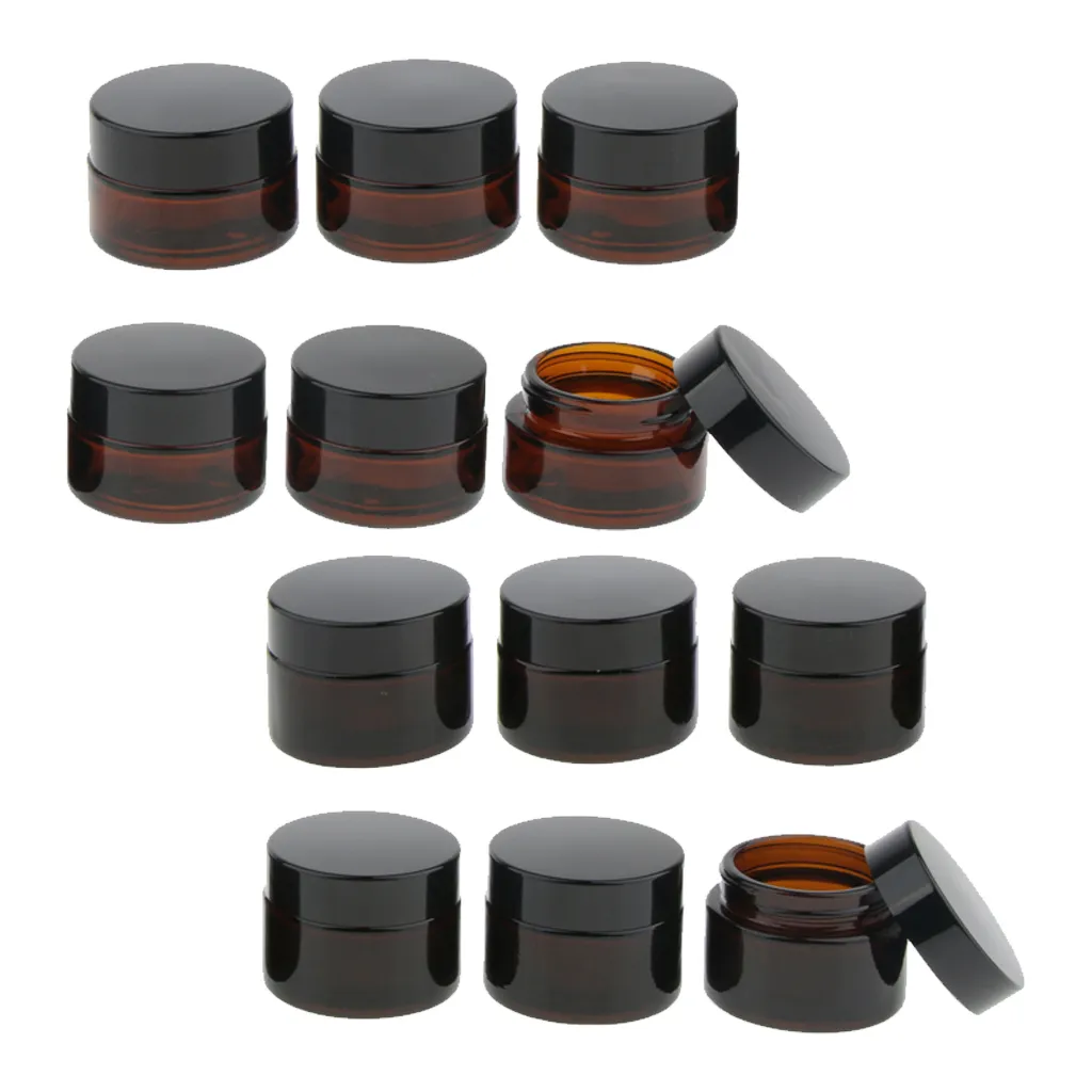 12/pack Mini Glass Jars with Lids Amber Glass Vials Airtight Cosmetic Small Empty Refillable Bottle Cosmetic Sample Containe