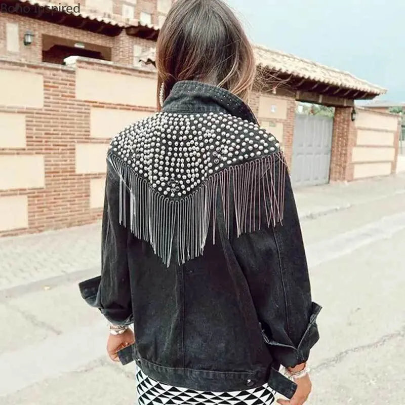 Boho inspirowane ponadwymiarową wielowarstwową haftowaną dżinsową kurtką Długie rękawy Casual Chicki płaszcz Kobiet 2020 Nowy płaszcz zimowy LJ200825