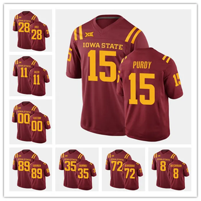 Personnalisé Iowa State Cyclones Mens Brock Purdy Football NCAA Jersey College Jones O'Rien Vance Milton Charlie Kolar Rose Lang Akers Bailey