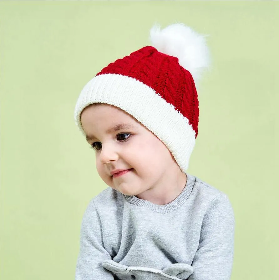 Chapeau de Noël enfant Pom Pom tricot hiver chaud doux bébé enfant en bas âge Crochet Beanie oreille couverture de Noël vert rouge enfant tricoté chapeaux LJJP799