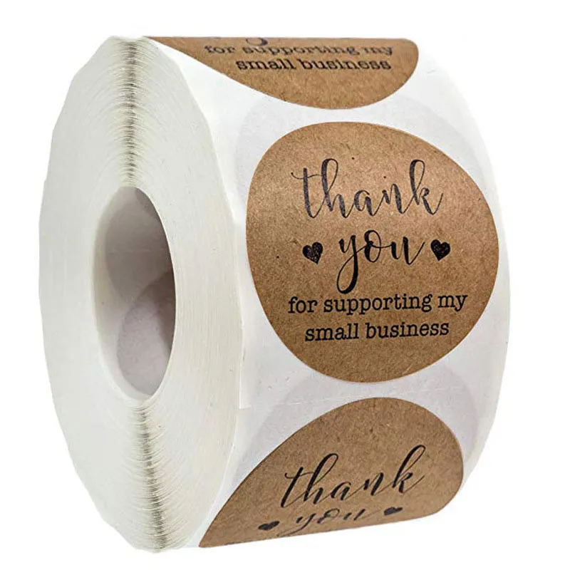 500PCS Roll 2inch Kraft Paper Thank You Handmade Round Adhesive Stickers Label For Holiday Gift Bag Business Decor