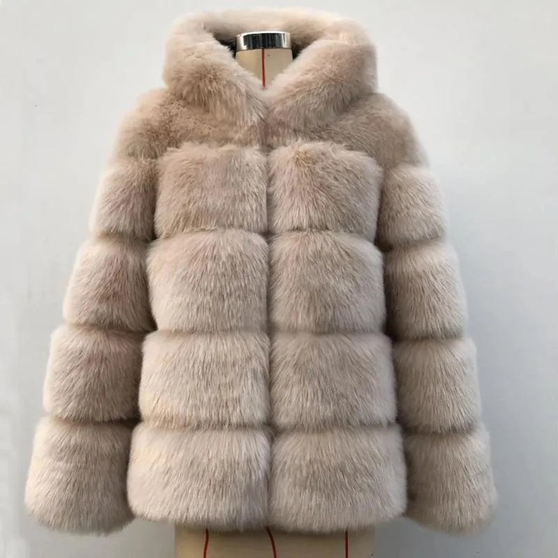 LYXSSBYX Plus Size Women's Hooded Faux Coat Jacket, Warm Winter Zipper Long Sleeve Outerwear