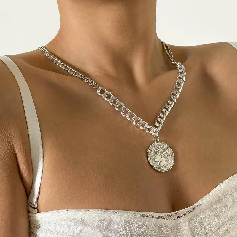 Кулон ожерелья ретро этническое стиль металлическая цепь детское ожерелье с персонализированным геометрическим алюминиевым сплавом ювелирных изделий оптом