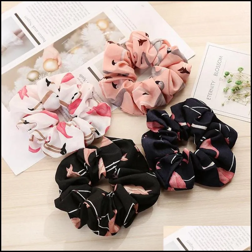 50pcs Floral Flamingo Solid Houndstooth Design Women Hair Tie Accesorios Scrunchie Ponytail Hair Holder Rope scrunchy basic Hair band