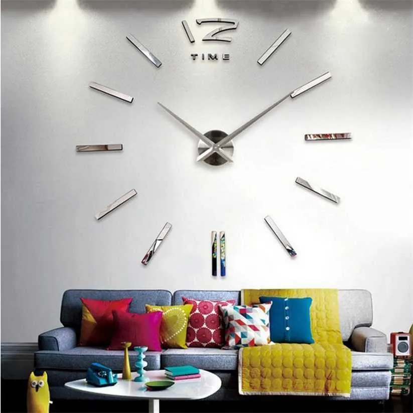 Försäljning Väggklocka Klockor 3D DIY Acrylic Spegel Klistermärken Vardagsrum Quartz Needle Europe Horloge 220115