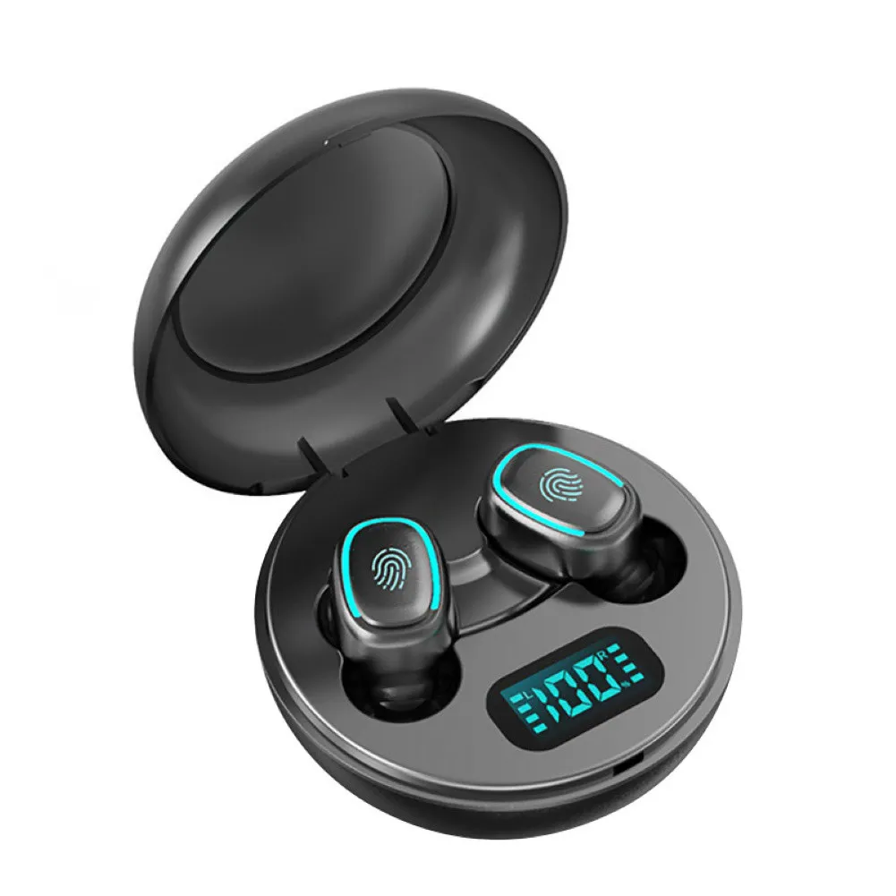 Wireless Earphones A10 TWS Bluetooth 5.0 Wireless HiFi In-Ear Earphones with Round Digital Charging Box Sports Headphones Earbuds