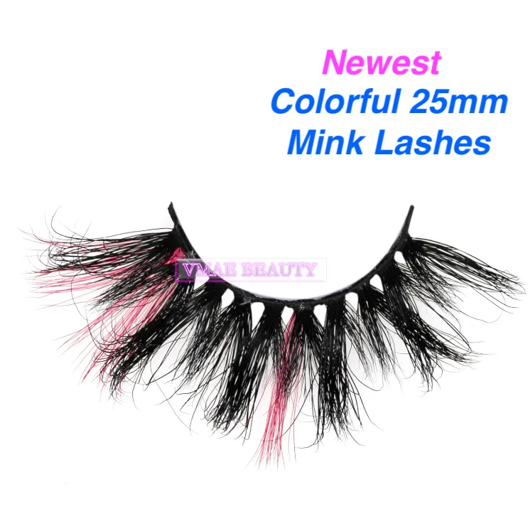 VMAE 5D Colorido Ombre 25 mm Mink Opas de pestañas Siberian Minks Fur Patidas Sexo Estrabe de Ojo Long Long Lave Long Mezcla Soft Natural Natural Extensión de pestañas de visón 3D