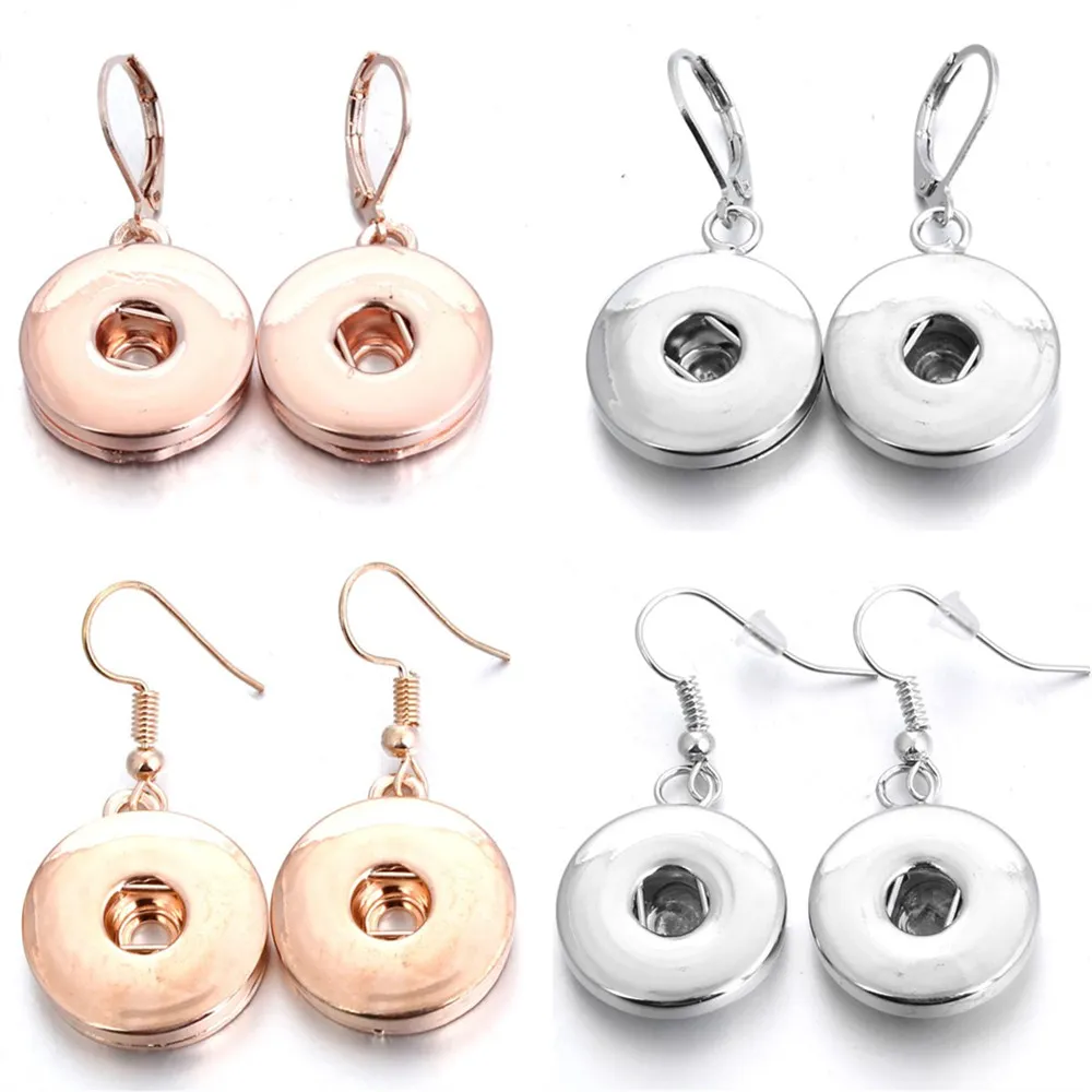 Fashion Lady 18mm 18mm Snap Button Charms Earrings for Women Rose Gold Silver Plated metal Jewelry