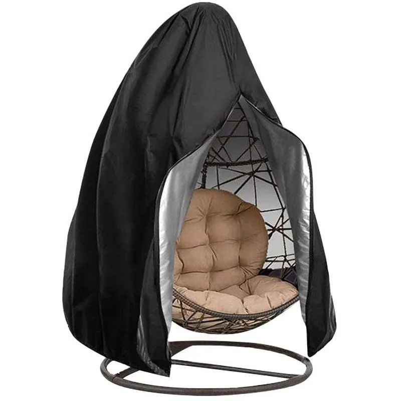 Hanging Swing Chair Covers Waterproof Patio Chair Cover Zipper Dust Cover Outdoor Garden Eggshell Protective Case Black