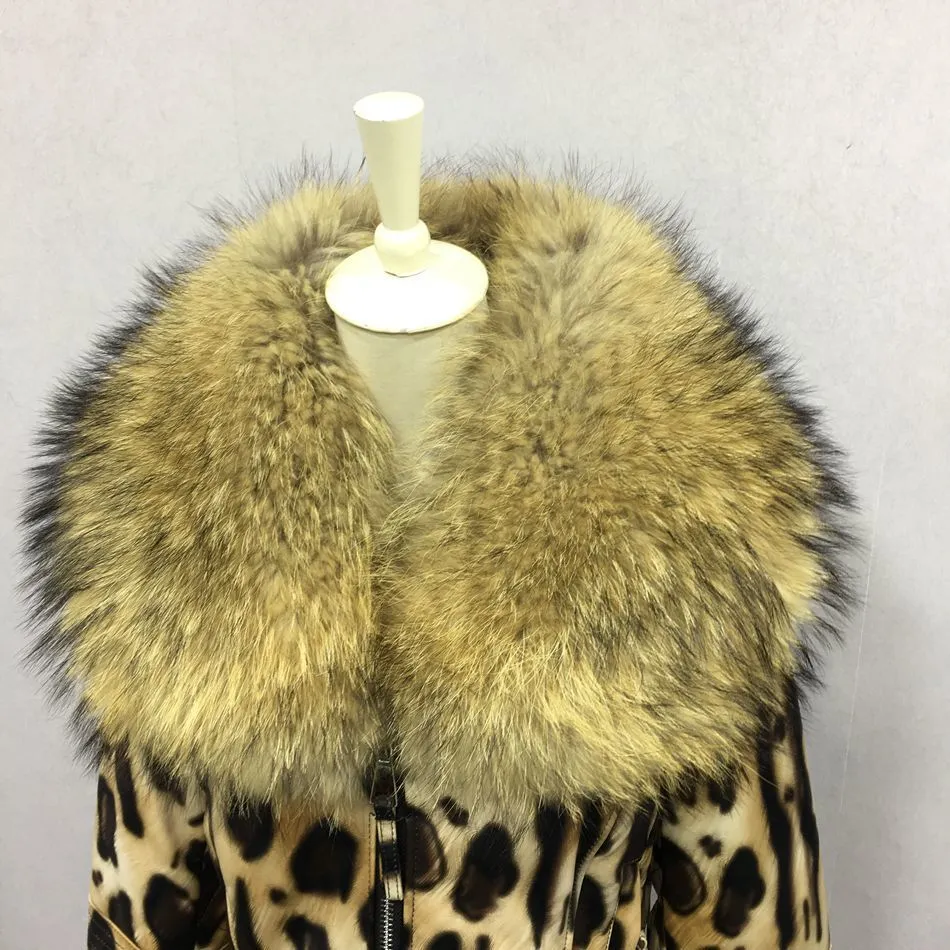 genuine leather jacket short with big raccoon fur collar (7)