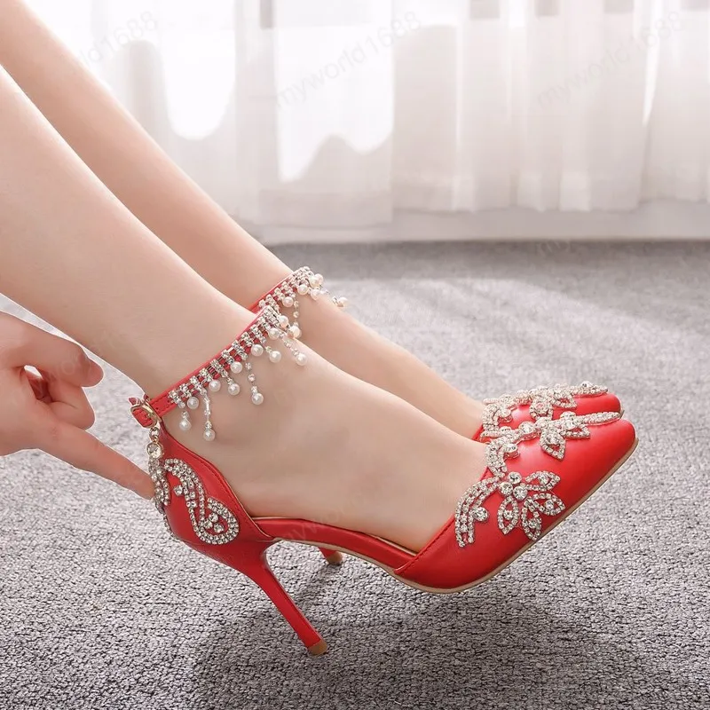 Bride Shoes Luxury Glittering Crystal Tassel Sandals Wedding Party Women Dress Fashion Shoes 9cm High Heels