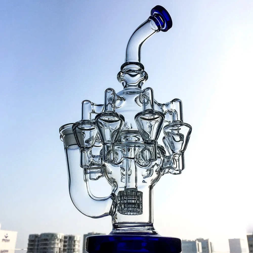 11 Inch 4mm Thick High Quality Hookahs Octopus Arms Glass Bongs Matrix Perc Eight Recycler Unique Bongs Water Pipes Cyclone Oil Dab Rigs With 14mm Female Joint OA01