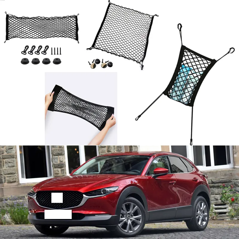 För Mazda CX-30 CX30 bil Auto Vehicle Black Bakre Trunk Cargo Bagage Organizer Storage Nylon Vertikal Säte Nät