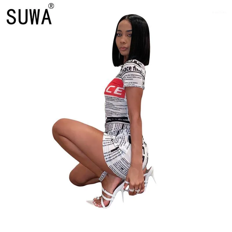 SUWA Newspaper Print Sheath Dress  Womens Short... From Shuimitaoo, $16.4  In Bulk | DHgate.Com