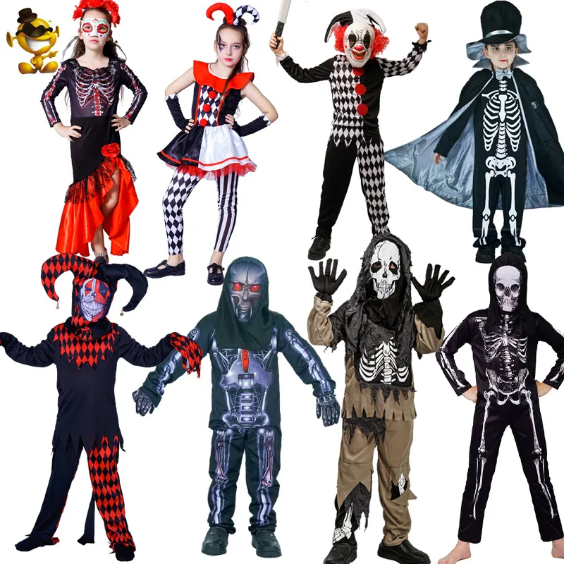 Halloween Boy Girl Evil Skeleton Costume Masquerade Purim Carnival Party Cosplay Bambini Evil Jester Abbigliamento Costumi di Halloween LJ200930