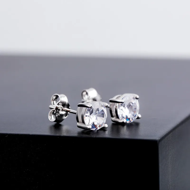 Boucles D'oreilles Homme Hip Hop Diamant Baguette Glacé En Argent Massif - Neuf Sans Emballage