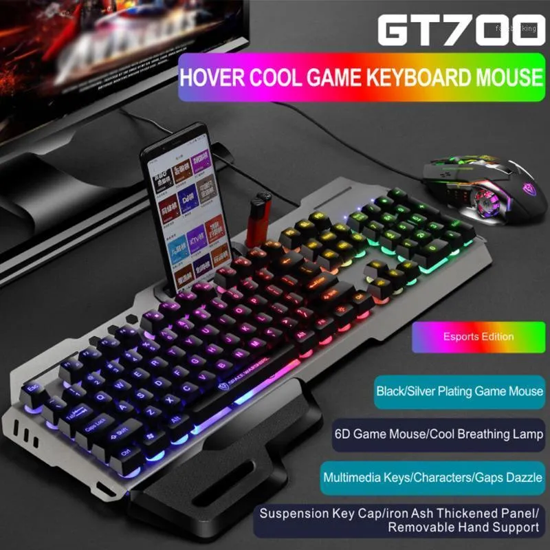 Tangentbord mus combo dator tillbehör till skrivbordet mute 104 nycklar USB Wired Rainbow Backlit spel Vattentät mekanisk1