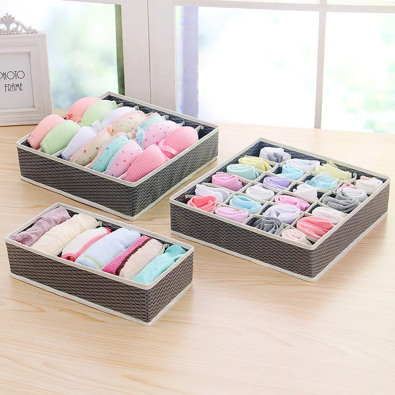 DINIWELL 5 Colors Home Storage Container Nonwoven Boxes Drawer Divider Lidded Closet Box For Ties Socks Bra Underwear Organizer Y200111