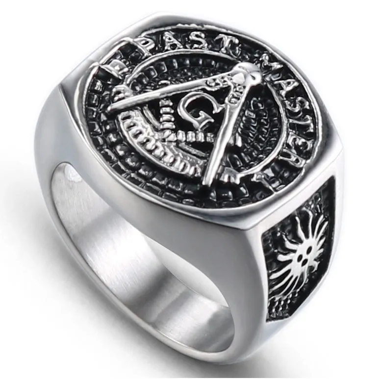 316 stainless steel Men's rings AG Gift Jewel Retro silver antique black gold compass freemason masonic ring gifts Jewelry